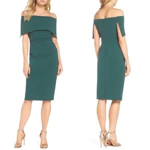 NEW VINCE CAMUTO Emerald Green OFF THE SHOULDER POPOVER Cocktail SHEATH DRESS 10
